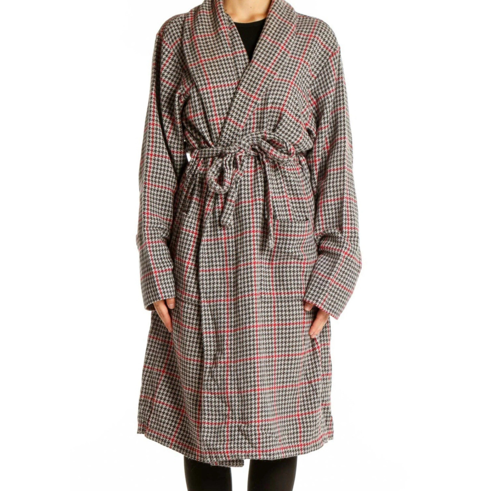 Pottery Barn Houndstooth Plaid Long Robe - M - Embroidered Letter S Fall Winter